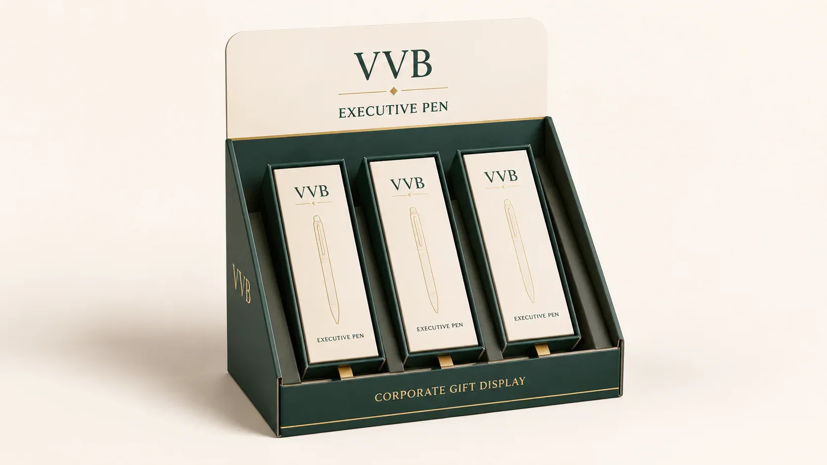 Display stands for corporate gift packaging.